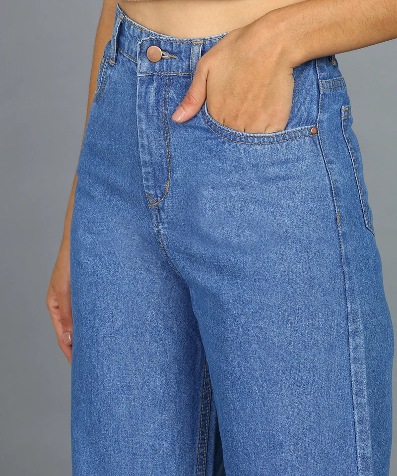 Urbano Fashion  Urbano Fashion Women's Light Blue Regular Fit Wide Leg Washed Jeans for Women | Best Price UAE